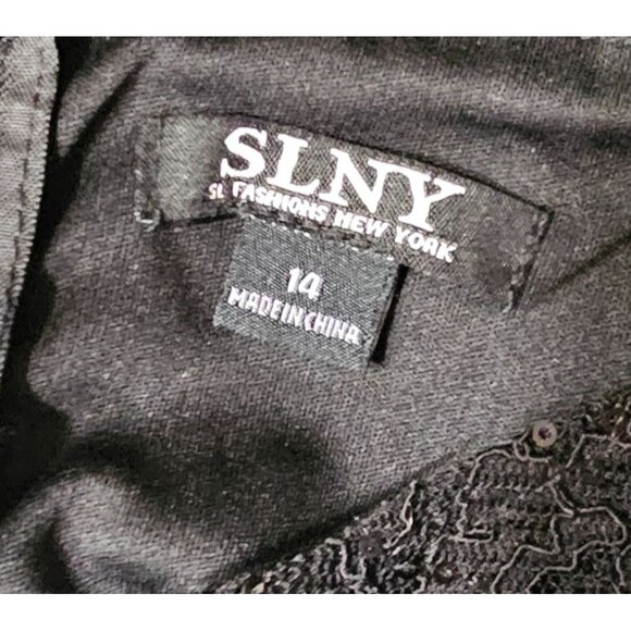 NWT SLNY Black Sequin Lace Party Dress 14 With 3/4 Sleeves & A-Line Silhouette - Picture 6 of 14